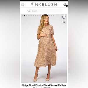 Pink Blush Maternity Beige Floral Chiffon Midi Dress